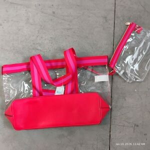 Transparent Pink Tote Bag with Pouch
